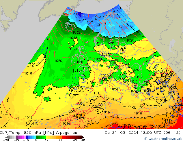 SLP/Temp. 850 hPa Arpege-eu 星期六 21.09.2024 18 UTC