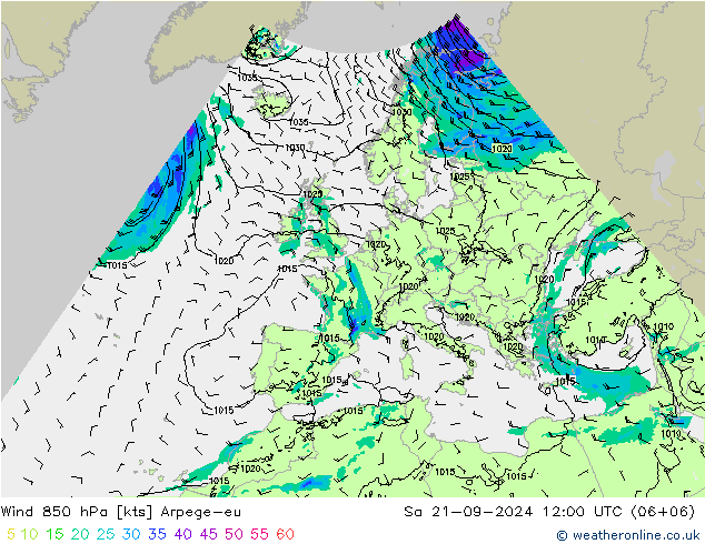 风 850 hPa Arpege-eu 星期六 21.09.2024 12 UTC