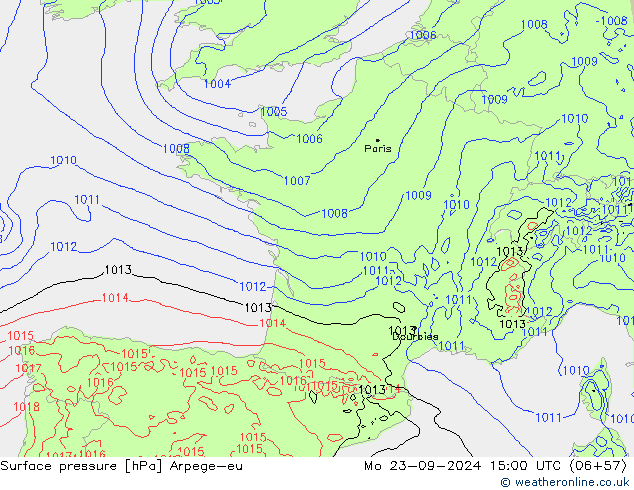 Surface pressure Arpege-eu Mo 23.09.2024 15 UTC