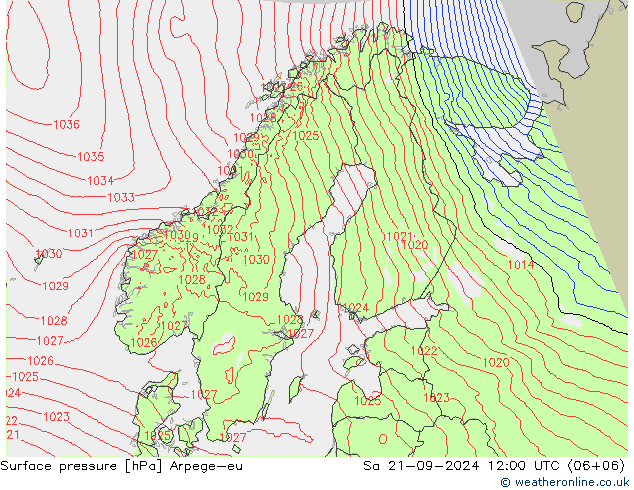 приземное давление Arpege-eu сб 21.09.2024 12 UTC