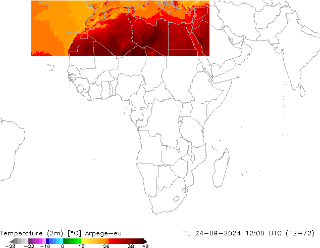 Temperature (2m) Arpege-eu Tu 24.09.2024 12 UTC