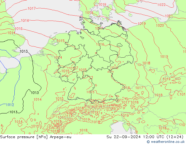 Surface pressure Arpege-eu Su 22.09.2024 12 UTC