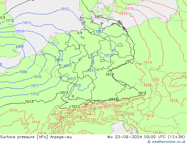 Surface pressure Arpege-eu Mo 23.09.2024 00 UTC