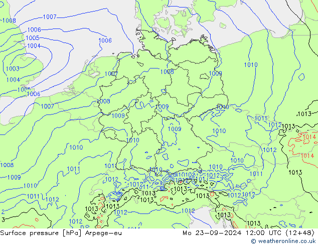 Surface pressure Arpege-eu Mo 23.09.2024 12 UTC