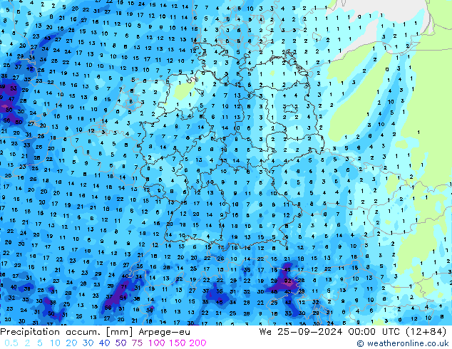 Precipitation accum. Arpege-eu 星期三 25.09.2024 00 UTC