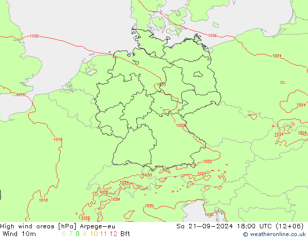 High wind areas Arpege-eu Sa 21.09.2024 18 UTC