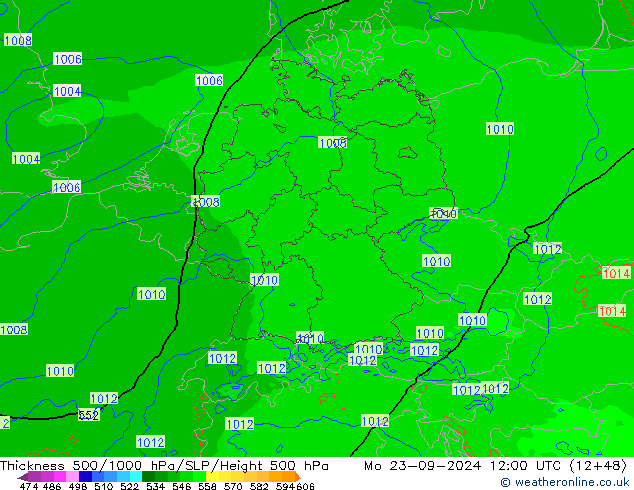 Schichtdicke 500-1000 hPa Arpege-eu Mo 23.09.2024 12 UTC