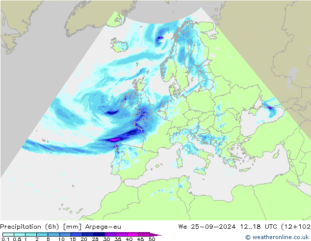 Precipitation (6h) Arpege-eu St 25.09.2024 18 UTC