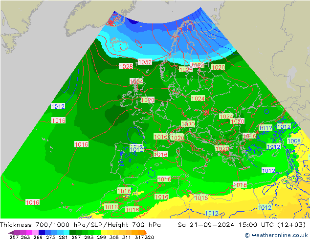 Thck 700-1000 hPa Arpege-eu 星期六 21.09.2024 15 UTC