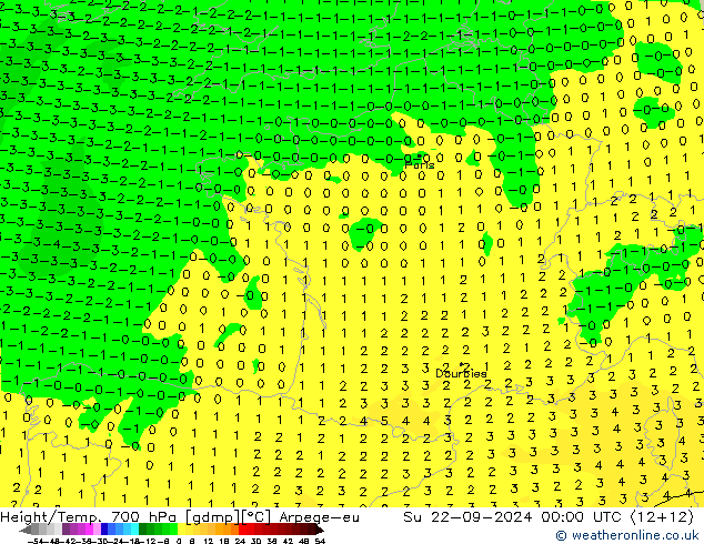 Height/Temp. 700 hPa Arpege-eu Su 22.09.2024 00 UTC