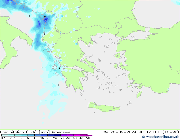 Precipitazione (12h) Arpege-eu mer 25.09.2024 12 UTC