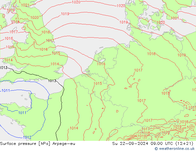 地面气压 Arpege-eu 星期日 22.09.2024 09 UTC