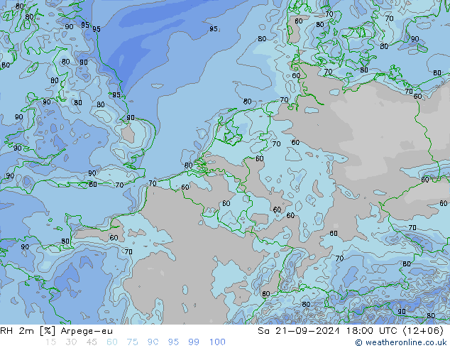 RH 2m Arpege-eu 星期六 21.09.2024 18 UTC