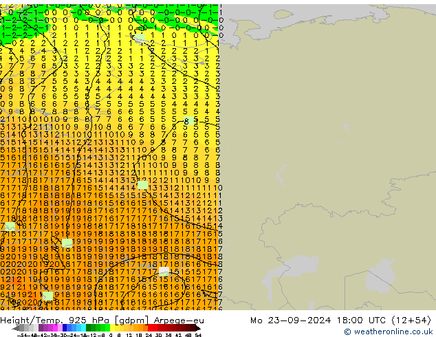 Height/Temp. 925 hPa Arpege-eu Mo 23.09.2024 18 UTC