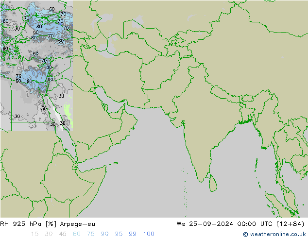 RH 925 hPa Arpege-eu 星期三 25.09.2024 00 UTC