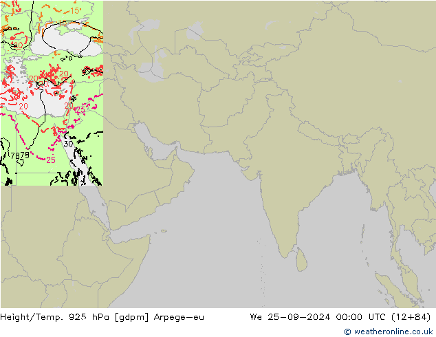 Height/Temp. 925 hPa Arpege-eu 星期三 25.09.2024 00 UTC