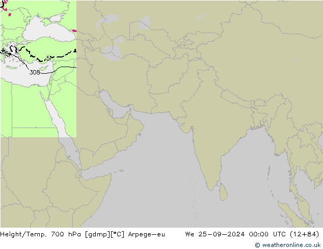 Height/Temp. 700 hPa Arpege-eu 星期三 25.09.2024 00 UTC