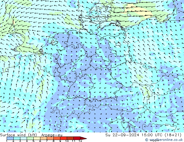 �N 10 米 (bft) Arpege-eu 星期日 22.09.2024 15 UTC