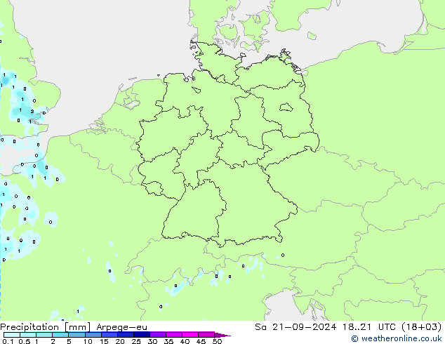 Srážky Arpege-eu So 21.09.2024 21 UTC