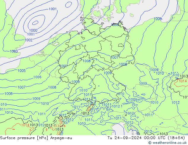 Surface pressure Arpege-eu Tu 24.09.2024 00 UTC