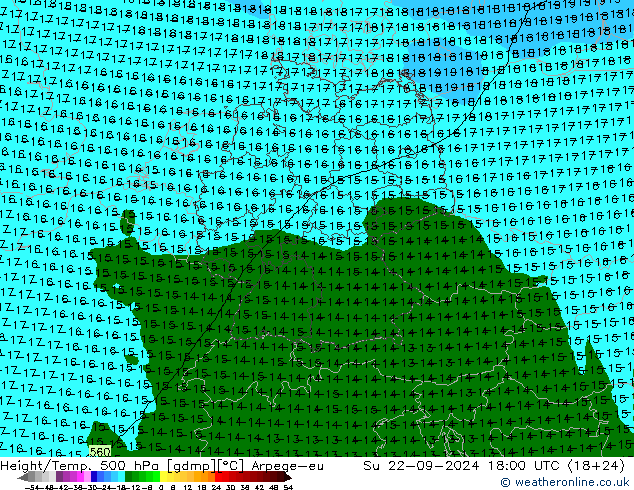 Height/Temp. 500 hPa Arpege-eu So 22.09.2024 18 UTC