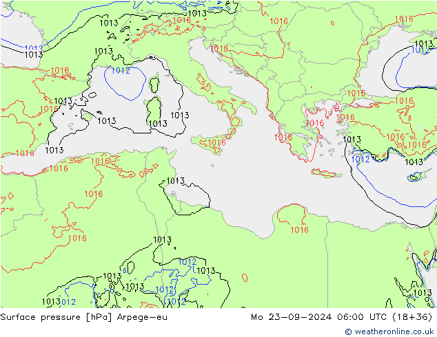 Atmosférický tlak Arpege-eu Po 23.09.2024 06 UTC