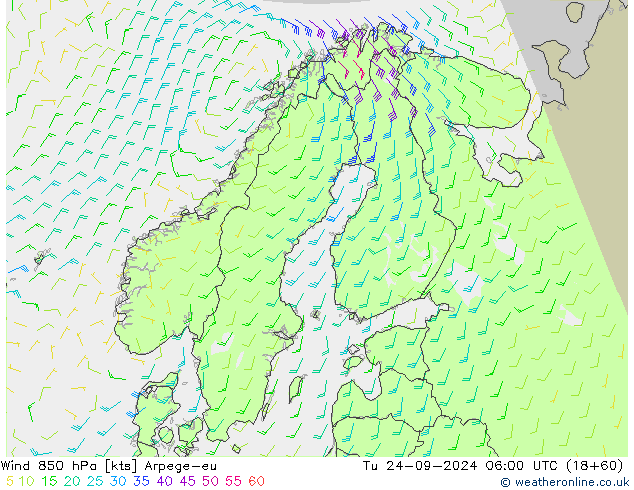 风 850 hPa Arpege-eu 星期二 24.09.2024 06 UTC