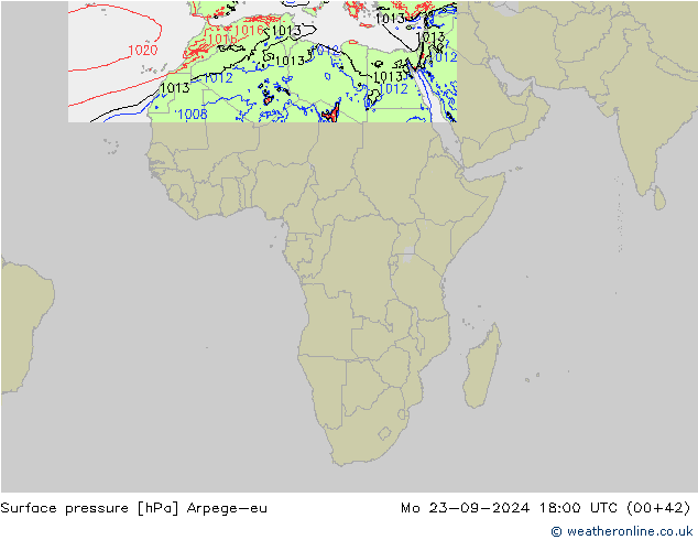 Atmosférický tlak Arpege-eu Po 23.09.2024 18 UTC