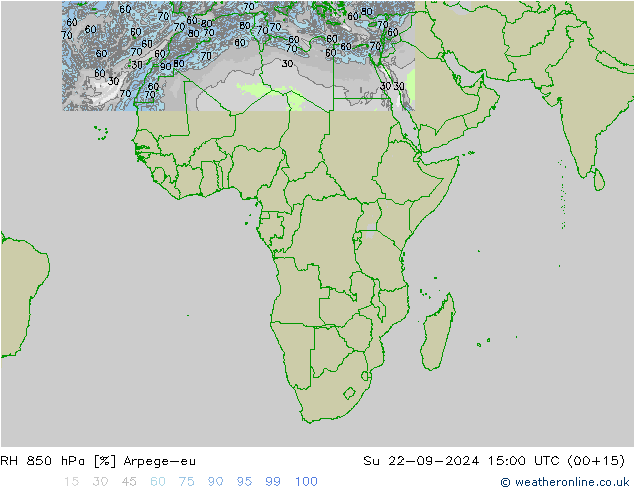 RH 850 hPa Arpege-eu Su 22.09.2024 15 UTC