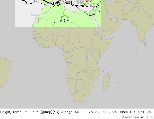 Hoogte/Temp. 700 hPa Arpege-eu ma 23.09.2024 00 UTC