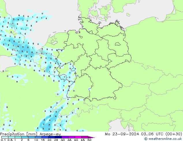 precipitação Arpege-eu Seg 23.09.2024 06 UTC