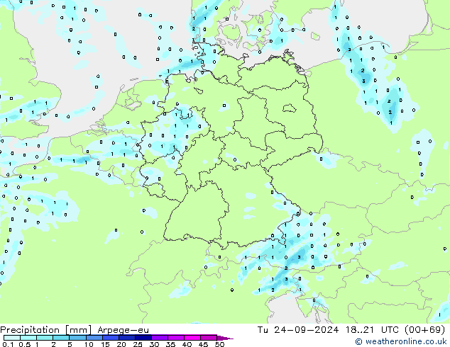 Srážky Arpege-eu Út 24.09.2024 21 UTC