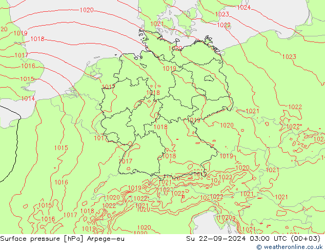 Atmosférický tlak Arpege-eu Ne 22.09.2024 03 UTC