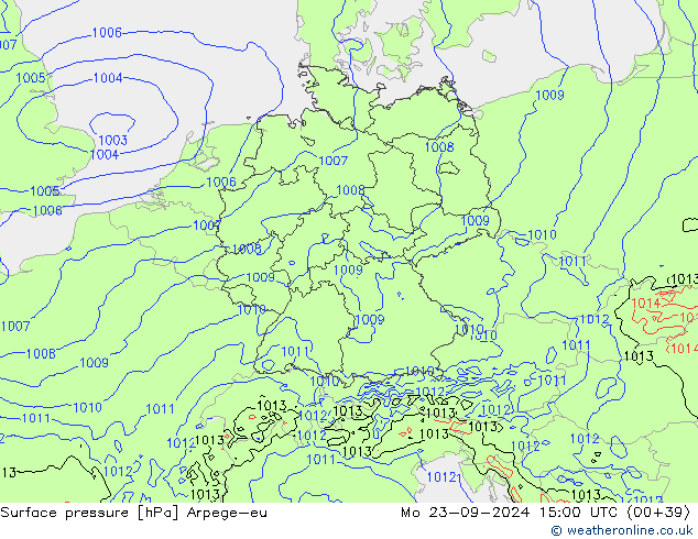 Surface pressure Arpege-eu Mo 23.09.2024 15 UTC