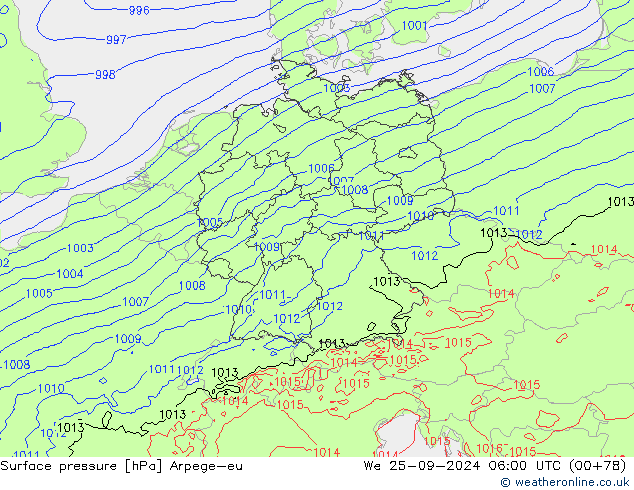 Atmosférický tlak Arpege-eu St 25.09.2024 06 UTC