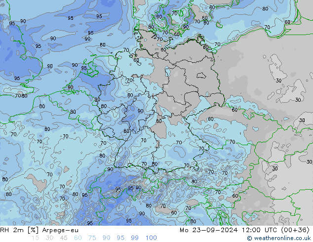 RH 2m Arpege-eu пн 23.09.2024 12 UTC