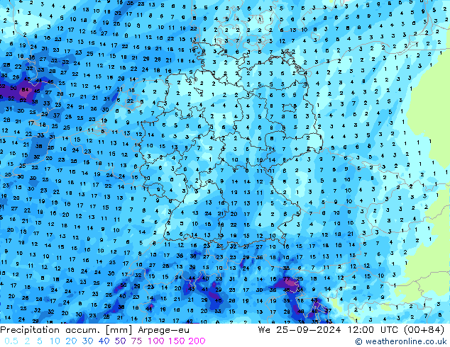 Precipitation accum. Arpege-eu We 25.09.2024 12 UTC