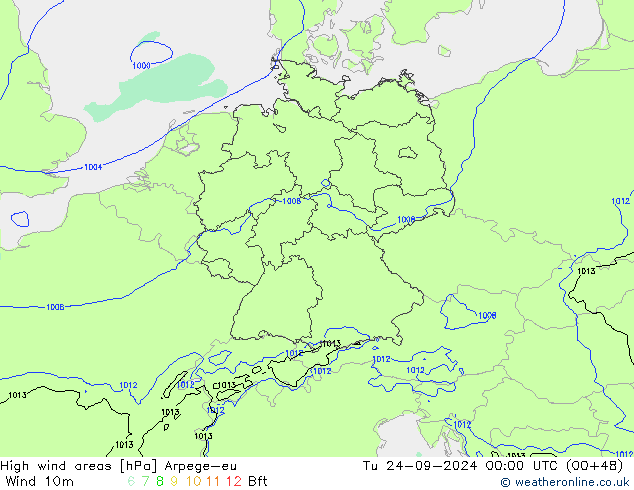 High wind areas Arpege-eu Tu 24.09.2024 00 UTC