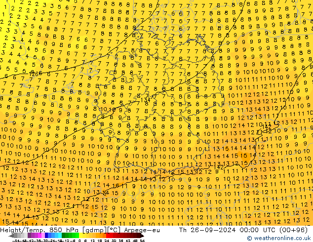 Height/Temp. 850 hPa Arpege-eu Th 26.09.2024 00 UTC