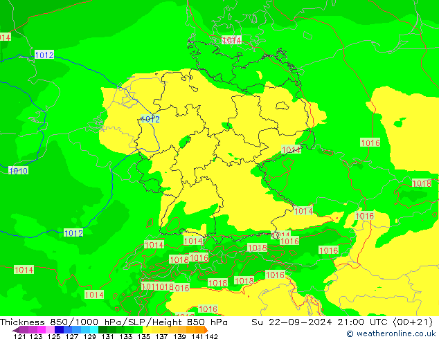 Thck 850-1000 hPa Arpege-eu 星期日 22.09.2024 21 UTC