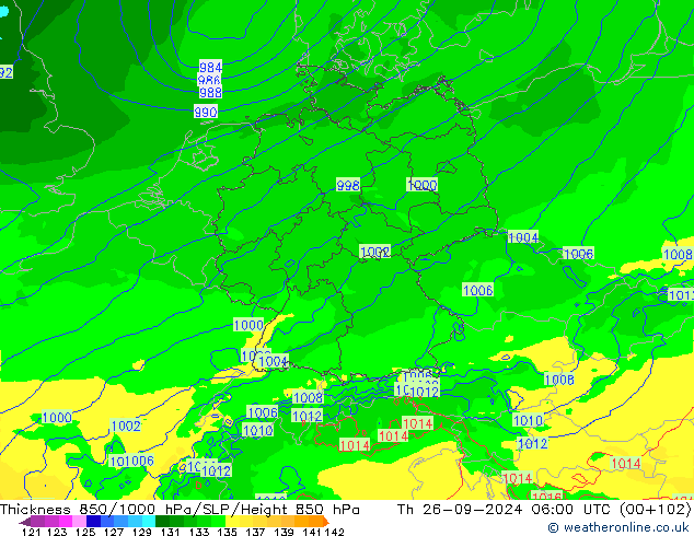 Thck 850-1000 hPa Arpege-eu Čt 26.09.2024 06 UTC