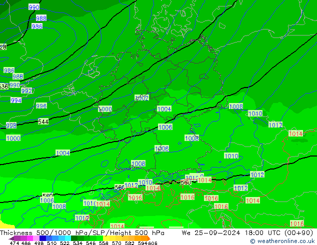 Schichtdicke 500-1000 hPa Arpege-eu Mi 25.09.2024 18 UTC