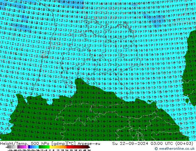 Height/Temp. 500 hPa Arpege-eu Ne 22.09.2024 03 UTC