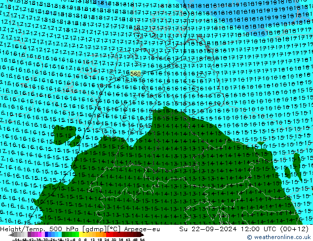 Height/Temp. 500 hPa Arpege-eu So 22.09.2024 12 UTC