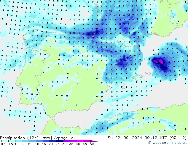 Precipitation (12h) Arpege-eu Su 22.09.2024 12 UTC