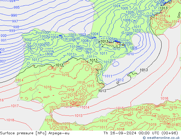 приземное давление Arpege-eu чт 26.09.2024 00 UTC