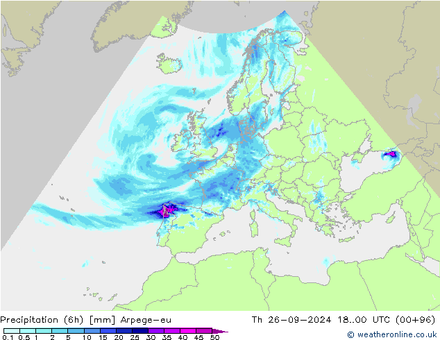 Precipitation (6h) Arpege-eu Th 26.09.2024 00 UTC