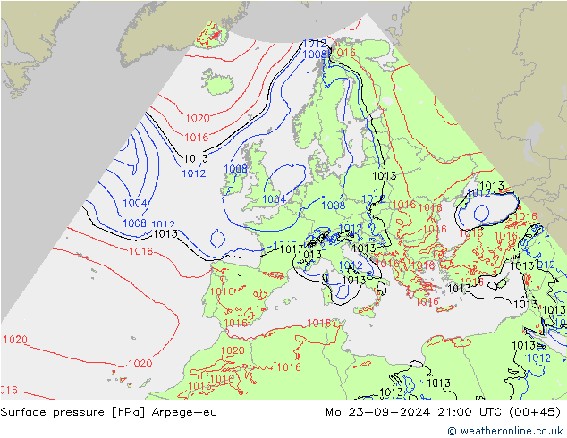 Atmosférický tlak Arpege-eu Po 23.09.2024 21 UTC