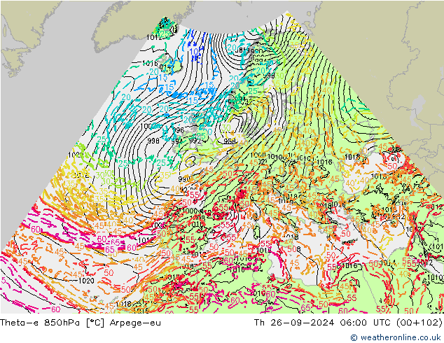 Theta-e 850hPa Arpege-eu do 26.09.2024 06 UTC