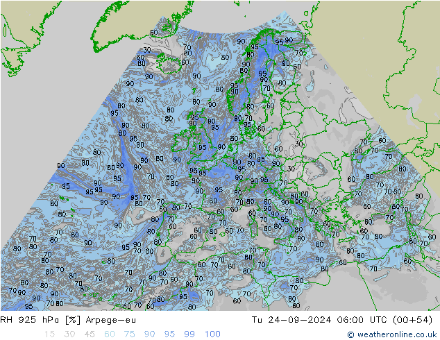 RH 925 hPa Arpege-eu mar 24.09.2024 06 UTC